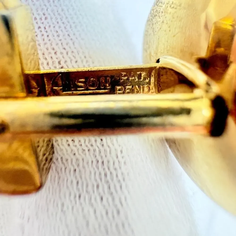 Vintage Anson Red Glass Cabochon Cufflinks, Gold‑Tone, Mid‑Century PAT PEND